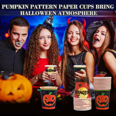 Crumya Pumpkin Disposable Paper Cups 9oz Halloween Party Supplies 40pcs
