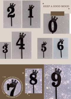 Large Number 6 Cake Topper Black Crown Birthday Anniversary Party Decor