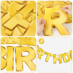 Gold Happy Birthday Banner Sign Garland Party Decoration Kids Baby Party