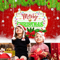 Merry Christmas Backdrop Red Green Balls Leaves Party Decoration 7x5Ft