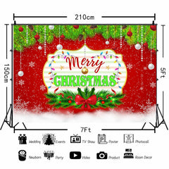 Merry Christmas Backdrop Red Green Balls Leaves Party Decoration 7x5Ft