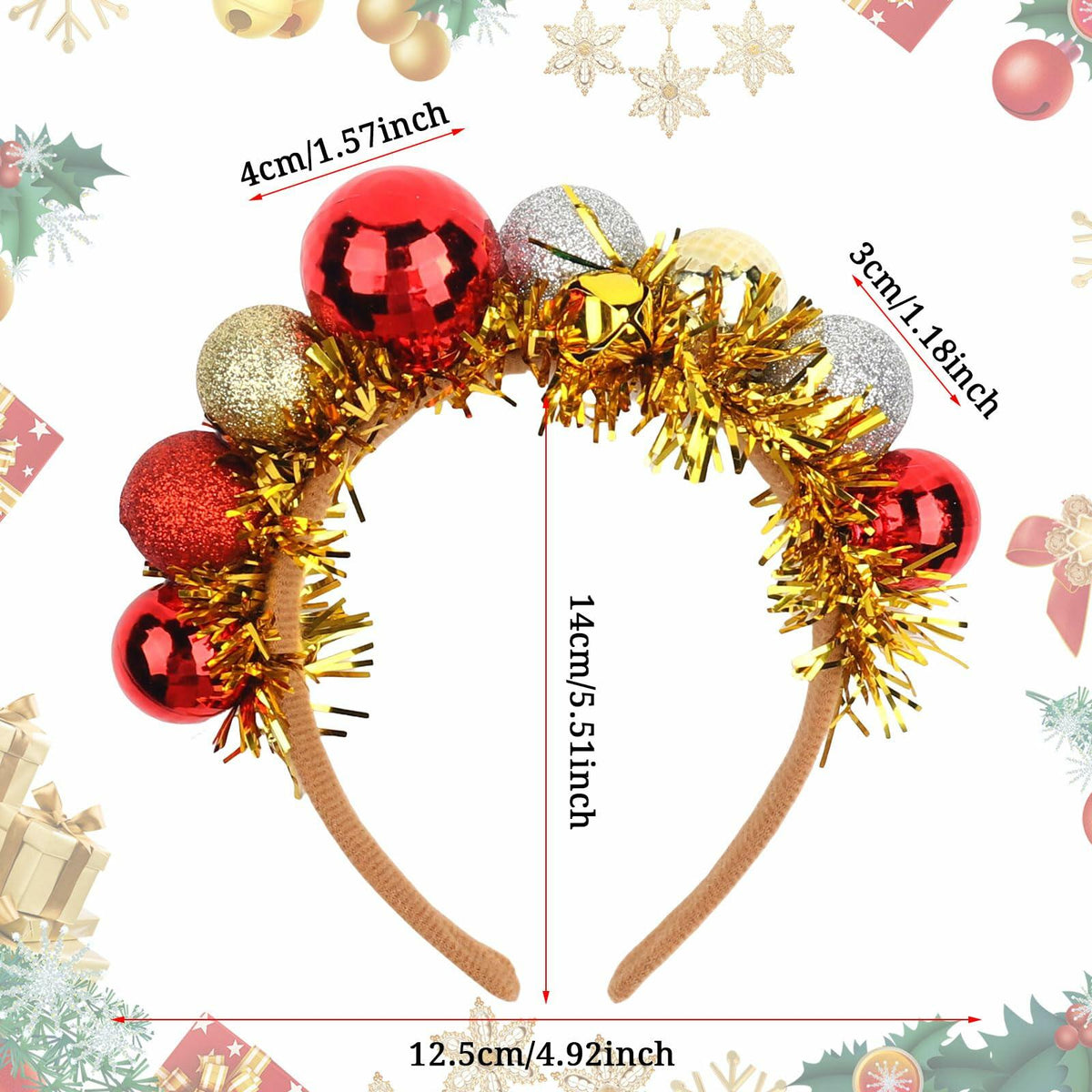 Christmas Gold Sparkly Headband for Women Girls Holiday Party Accessories
