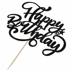 Crseniny Happy Birthday Cake Topper Black Glitter Party Decoration