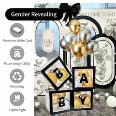 [Like New] Onteftshop Baby Boxes Letters Clear Black 4pcs Party Decorations