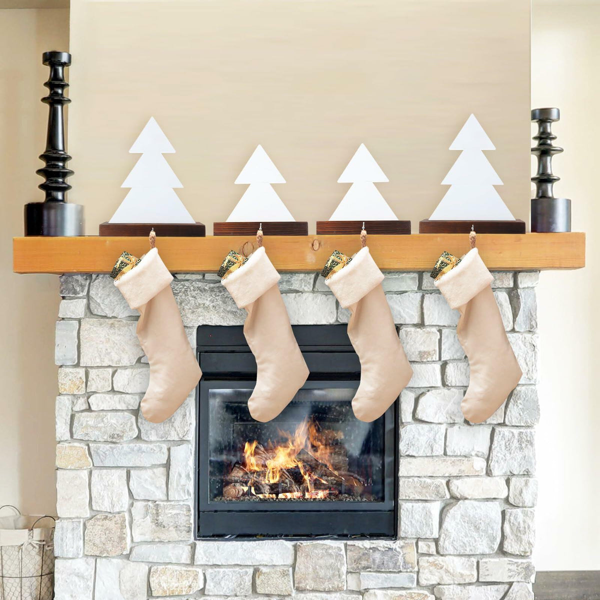 Beeveer Christmas Tree Stocking Holder Wooden Mantle Hanger White 9.8 Inch 2 Pc