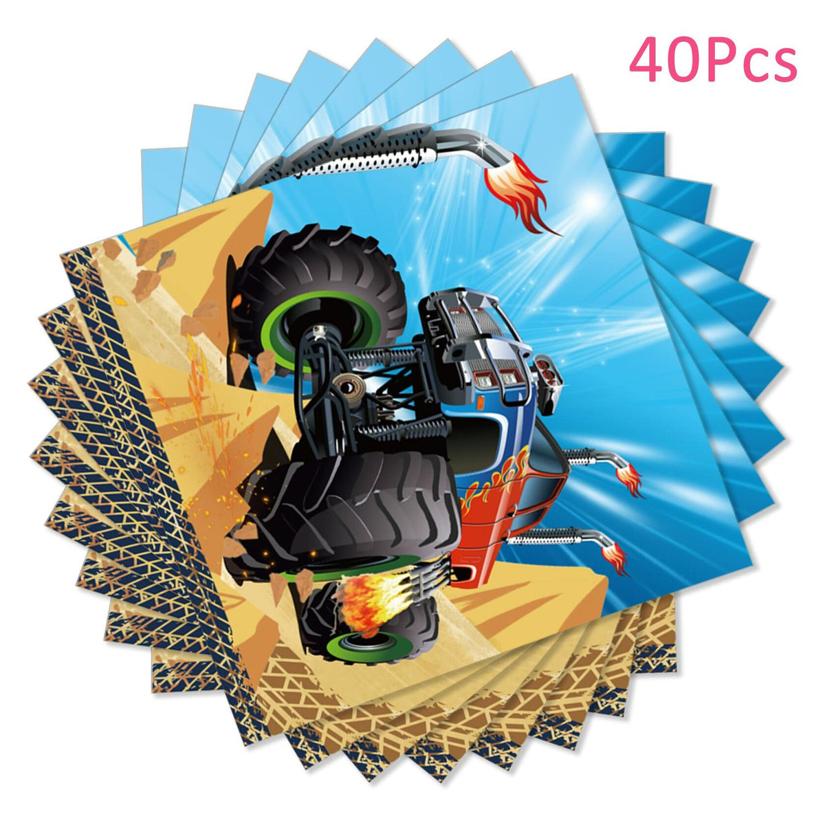 OXYLIPO Monster Truck Dessert Napkins 40pcs 13x13in 3-Ply Paper Party