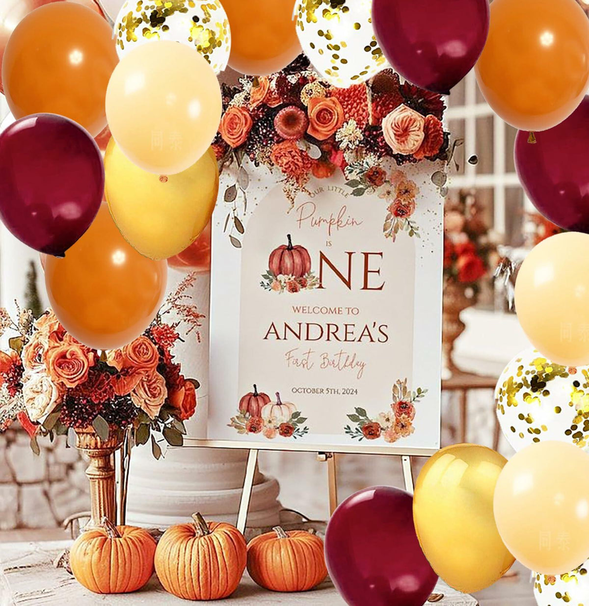 Qian's Party Fall Balloons 25pcs Burgundy Orange Gold Confetti Vintage