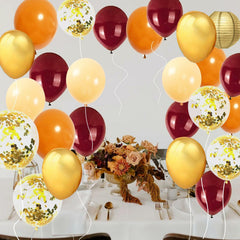 Qian's Party Fall Balloons 25pcs Burgundy Orange Gold Confetti Vintage