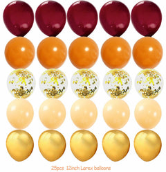 Qian's Party Fall Balloons 25pcs Burgundy Orange Gold Confetti Vintage