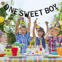 Lotoo One Sweet Boy Birthday Banner Milk Cookies Cardstock Partydcr01-1