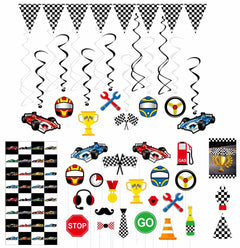 Race Car Party Supplies Set for 30 Kids Hats Bags Banners Swirls Backdrop