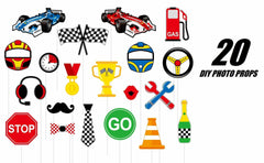 Race Car Party Supplies Set for 30 Kids Hats Bags Banners Swirls Backdrop