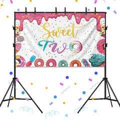 xuanflyF Donut Sweet Two Birthday Party Backdrop Banner 5x3ft Pink Cotton