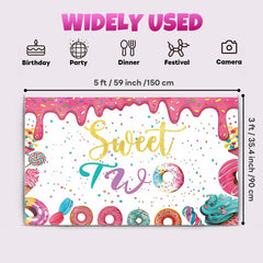 xuanflyF Donut Sweet Two Birthday Party Backdrop Banner 5x3ft Pink Cotton