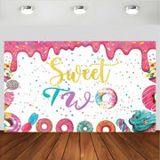 xuanflyF Donut Sweet Two Birthday Party Backdrop Banner 5x3ft Pink Cotton