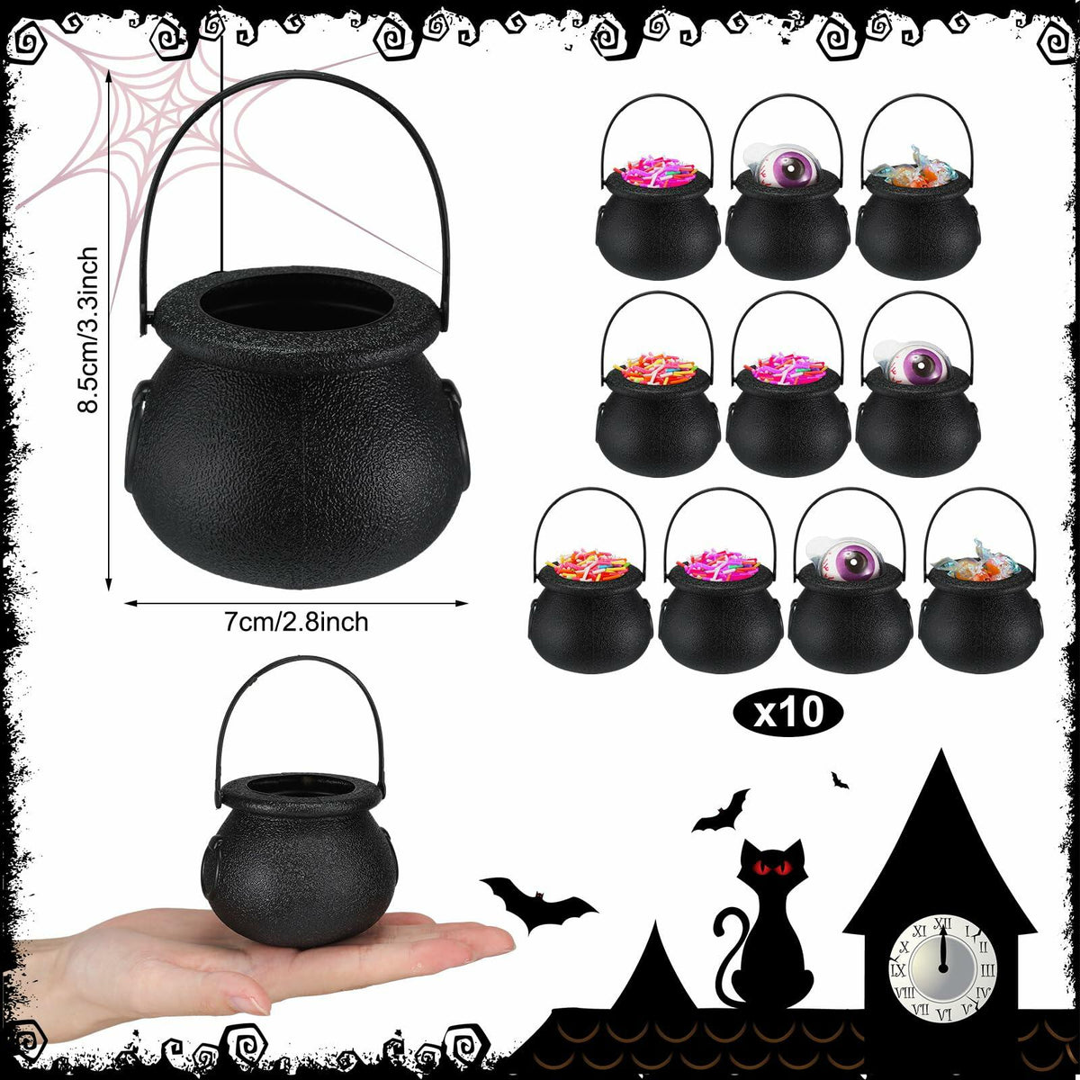 Meanplan Halloween Witch Party Favors Black Mini Cauldrons 2.8" 12pcs