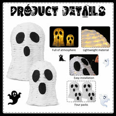 Soulchen Halloween Rattan Ghosts Decor 9.4" & 5.9" Light Up White 2 Pcs