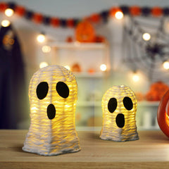 Soulchen Halloween Rattan Ghosts Decor 9.4" & 5.9" Light Up White 2 Pcs