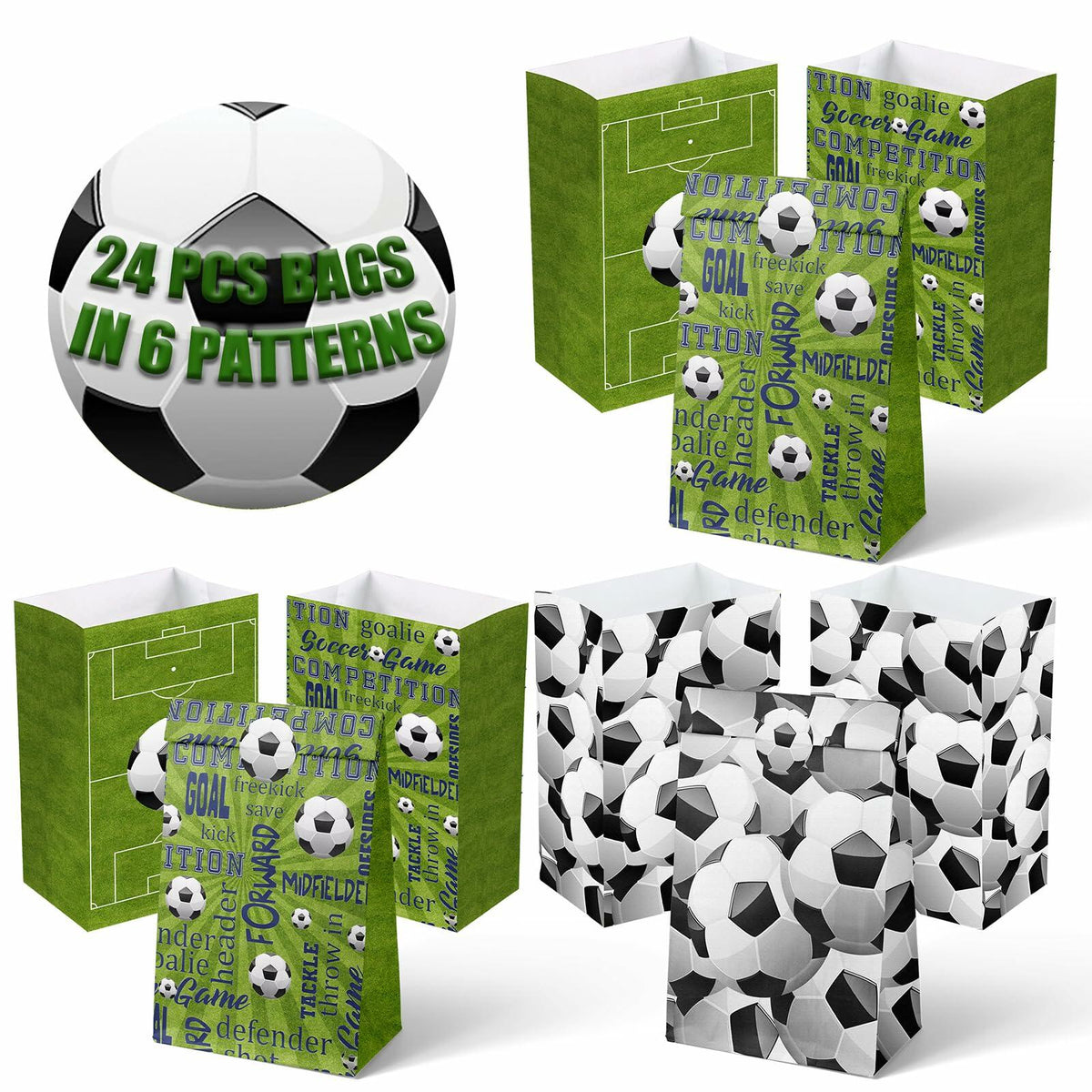 Outego Soccer Party Favor Bags with Stickers 24 Count Green Paper Soccer