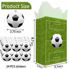 Outego Soccer Party Favor Bags with Stickers 24 Count Green Paper Soccer
