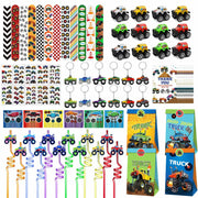 XIPEGPA Truck Party Favors Set - Keychains Slap Bracelets Stickers Straws