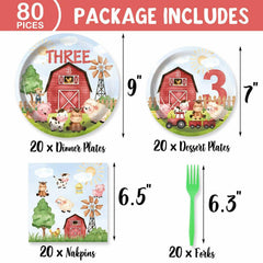 HEETON Farm Boy Three Party Plate 9in Red Green Animal Print Birthday