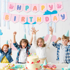 Marspark Blue Dog Birthday Banner with Daisy Flowers Pastel Colorful