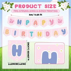 Marspark Blue Dog Birthday Banner with Daisy Flowers Pastel Colorful