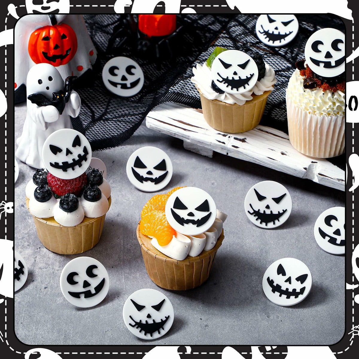 Halloween Ghost Cupcake Toppers Rings 48 Pack Party Supplies