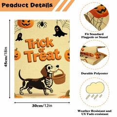Halloween Trick or Treat Garden Flag 12x18 Double Sided Ghost Dog