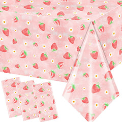 HAKOTI 3 Pack Strawberry Tablecloth Berry Theme Birthday Party Decor