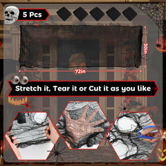 PinCute Halloween Decorations 5 Pack Creepy Cloth 30x72in Black Spider Web