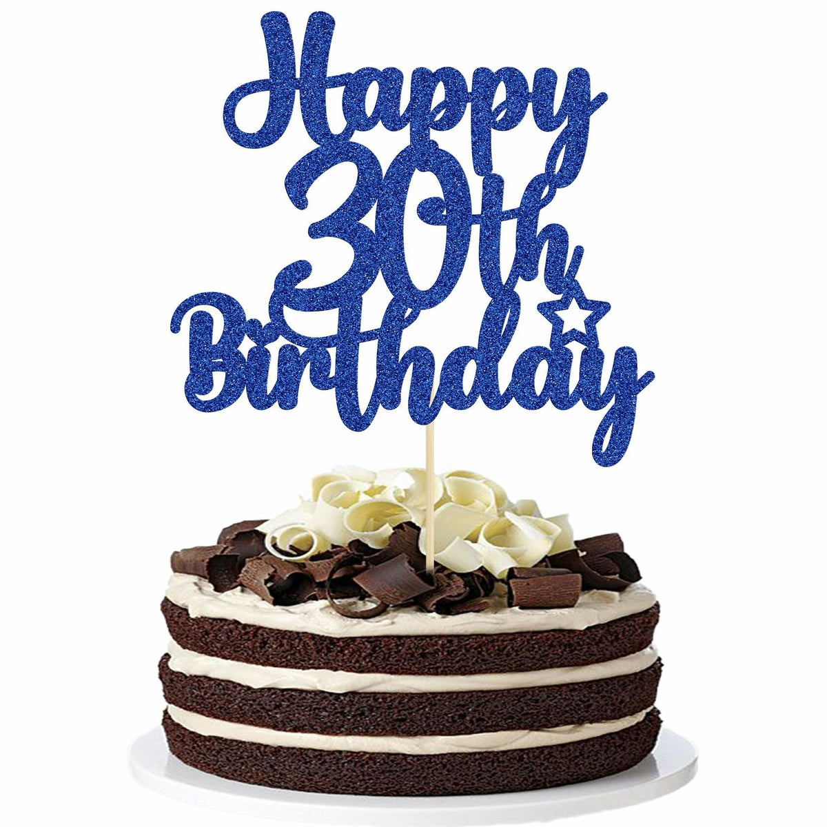 Gyufise Happy 30th Birthday Cake Topper Glitter Blue 1Pc