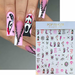 Halloween 5D Nail Art Decals Spider Web Ghost 3D Self Adhesive 2 Sheets