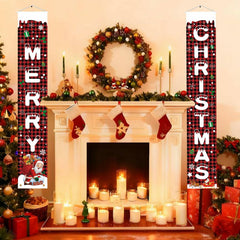 Libemskix Merry Christmas Door Banner 71x12in Red Black Buffalo Plaid 2pcs