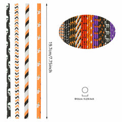 YAOSHENG Halloween Paper Straws 200pcs Biodegradable Mixed Styles Party