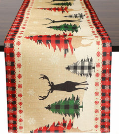 ToRhine Christmas Table Runner Linen Tree & Elk Pattern 72in Tree&elk