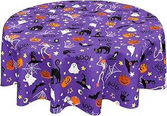 LOSIVISHE Halloween Waterproof Tablecloth Spooky Pumpkin Purple 60x120in