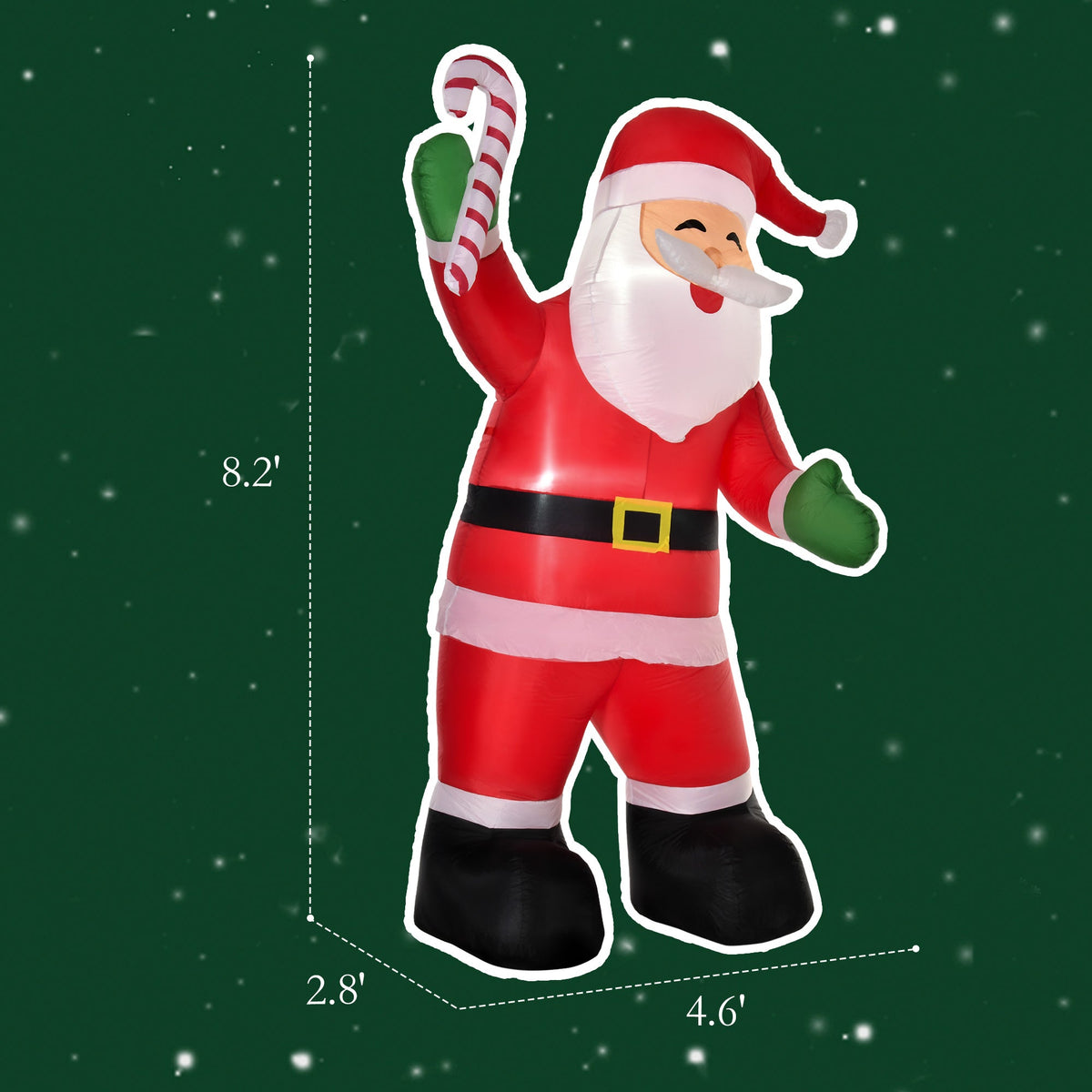 Outdoor Inflatable Santa Claus with Candy Cane, 8-Foot, LED Lights