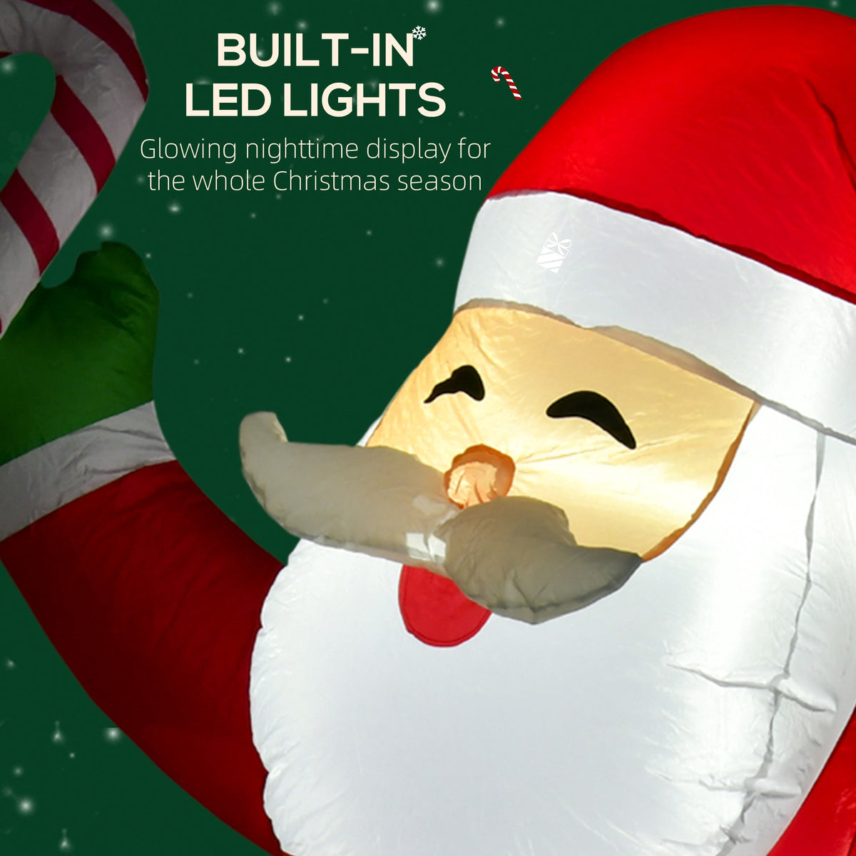 Outdoor Inflatable Santa Claus with Candy Cane, 8-Foot, LED Lights
