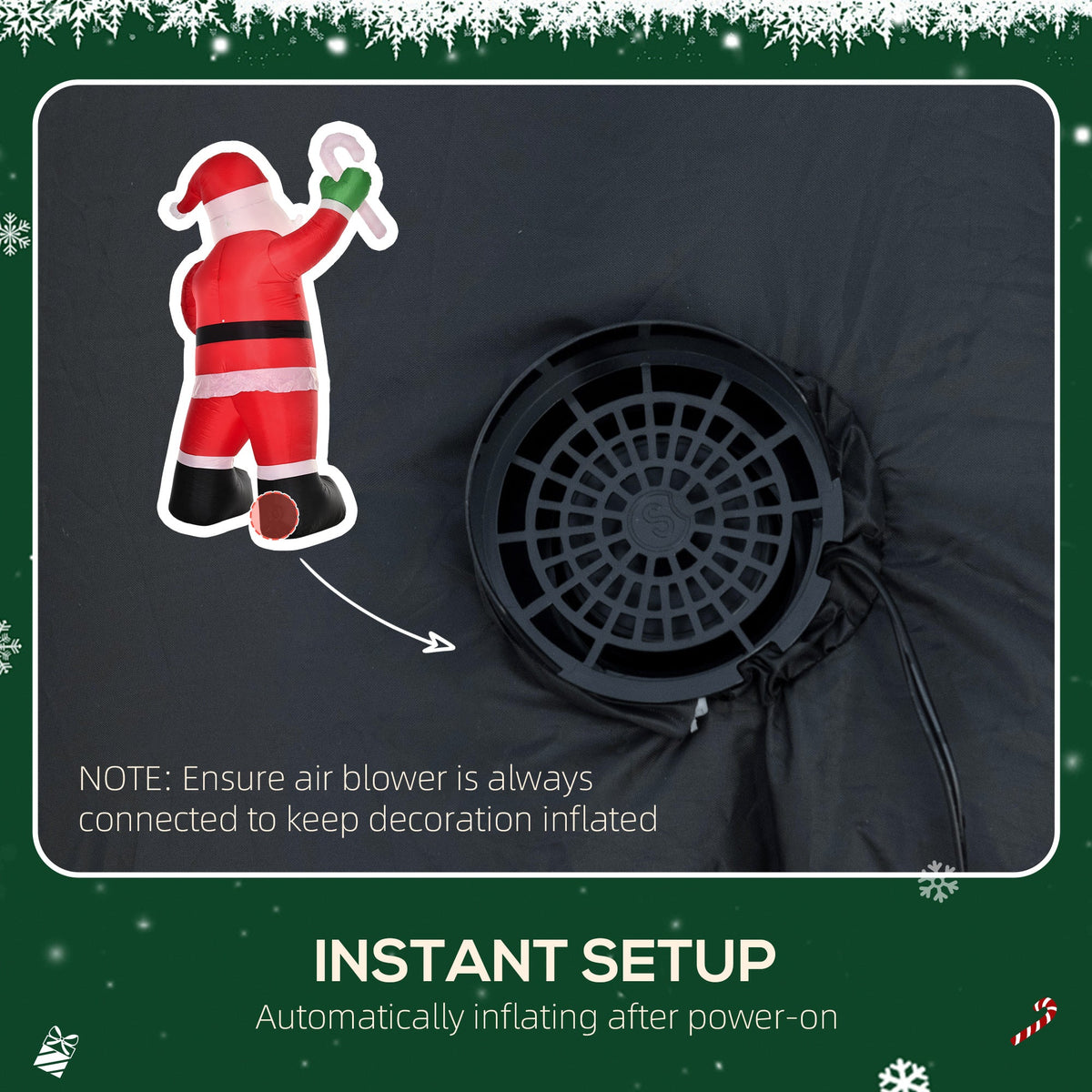 Outdoor Inflatable Santa Claus with Candy Cane, 8-Foot, LED Lights