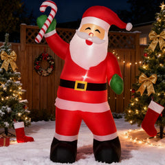 Outdoor Inflatable Santa Claus with Candy Cane, 8-Foot, LED Lights