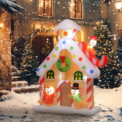 Outsunny 7FT Christmas Inflatable Gingerbread House, Giant Christmas Inflatables, Huge Blow Up Christmas Decorations with Built-in LED Lights for Indoor, Outdoor, Yard, Party