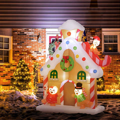 Outsunny 7FT Christmas Inflatable Gingerbread House, Giant Christmas Inflatables, Huge Blow Up Christmas Decorations with Built-in LED Lights for Indoor, Outdoor, Yard, Party