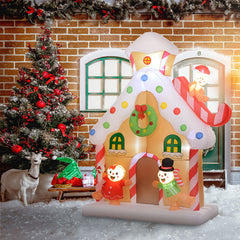 Outsunny 7FT Christmas Inflatable Gingerbread House, Giant Christmas Inflatables, Huge Blow Up Christmas Decorations with Built-in LED Lights for Indoor, Outdoor, Yard, Party