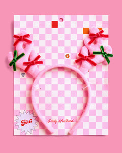 Pink Rein-dear Headband - stuffed velvet headband