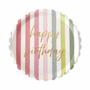 Pastel Striped Happy Birthday Dinner Plate, 12pcs