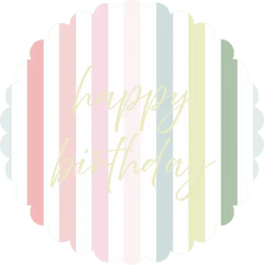 Pastel Striped Happy Birthday Scalloped Plate, 16pcs
