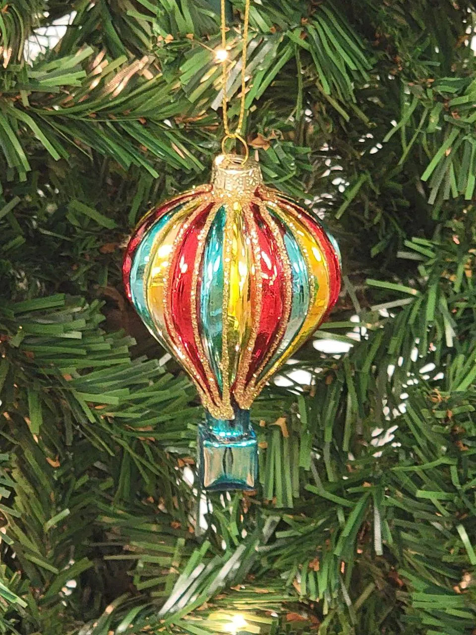 Multicolored Hot Air Balloon Glass Christmas Ornament