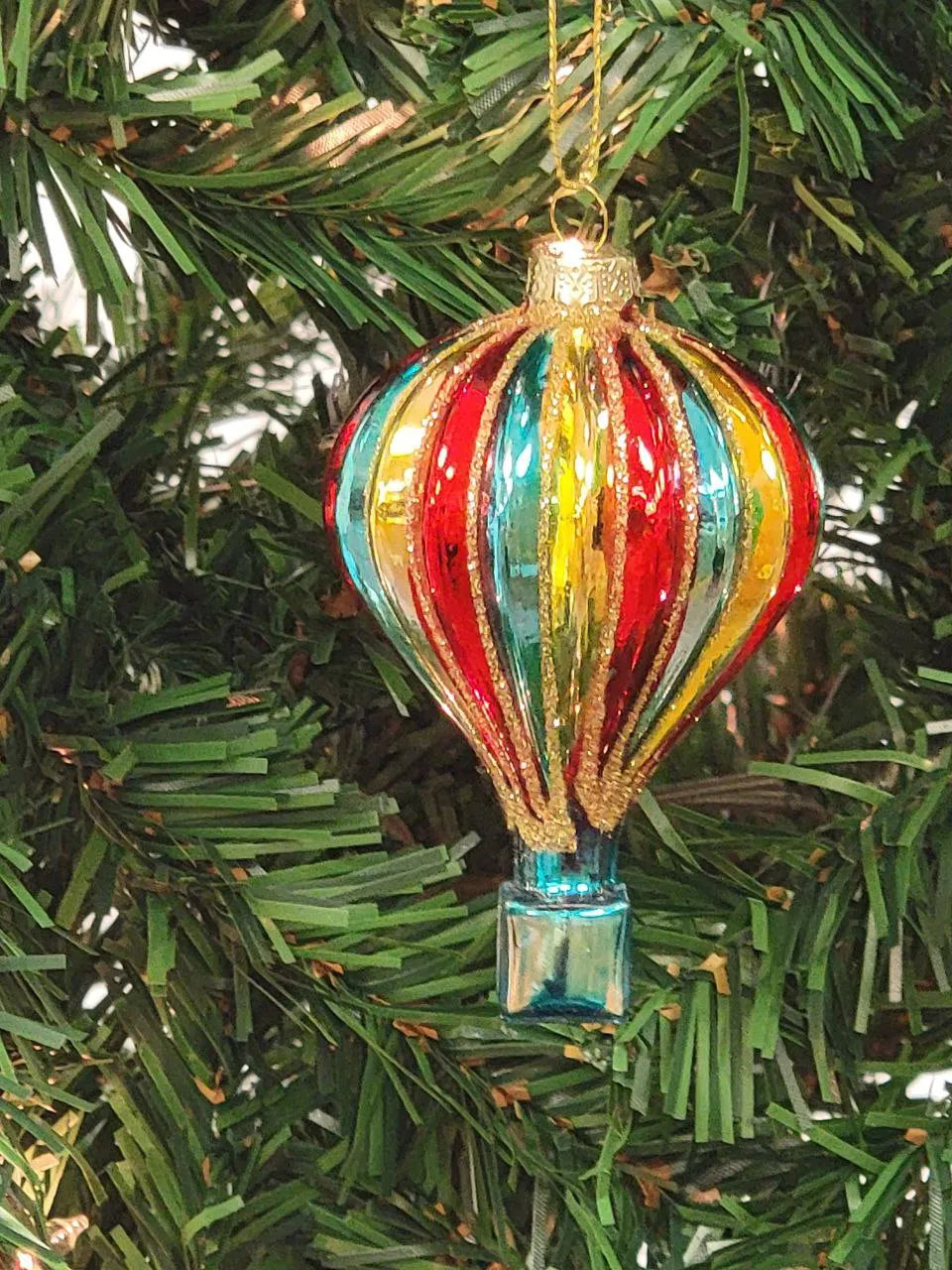 Multicolored Hot Air Balloon Glass Christmas Ornament